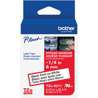 Extra-Strength Laminated Tape for P-Touch Label Makers, 6 mm x 8 m, Black on White Sécurité Médic