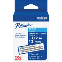 Laminated Tape for P-Touch&reg;, 12 mm x 8 m, White on Clear Sécurité Médic