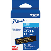 Ruban lamin&eacute; TZe-334 pour &eacute;tiqueteuses P-Touch compatibles avec les rubans TZe, Noir sur or, Largeur de 0,47" Sécurité Médic