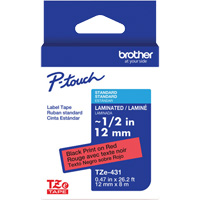TZe-431 Laminated Tape for TZe-Compatible P-Touch Label Makers, 12 mm x 8 m, Black on Red Sécurité Médic