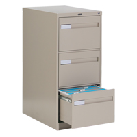 Vertical Filing Cabinet with Recessed Drawer Handles, 3 Drawers, 18.15" W x 26.56" D x 40" H, Beige Sécurité Médic