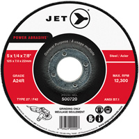 POWER ABRASIVE&reg; Grinding Wheel, 5" x 1/4", 7/8" Arbor, Type 27 Sécurité Médic