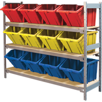 &eacute;tag&egrave;res larges avec bacs g&eacute;ants en plastique, Acier, Sans boulons, Capacit&eacute; 800 lb, 66" la x 60" h x 18" p Sécurité Médic