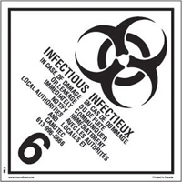 &eacute;tiquettes d'exp&eacute;dition TMD, Classe 6,2, Substances infectieuses, Vinyle Sécurité Médic