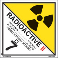 &eacute;tiquettes d'exp&eacute;dition TMD, Classe 7, Radioactif II, Vinyle Sécurité Médic
