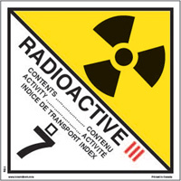 &eacute;tiquettes d'exp&eacute;dition TMD, Classe 7, Radioactif III, Vinyle Sécurité Médic