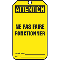 Lockout Tags, Plastic, 3-3/8" W x 5-7/8" H, French Sécurité Médic