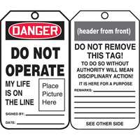 Safety Tags, Plastic, 3-3/8" W x 5-3/4" H, English Sécurité Médic