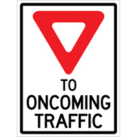 "Yield to Oncoming Traffic" Roll-Up Sign Traffic Sign, 36" x 48", Vinyl, English with Pictogram Sécurité Médic