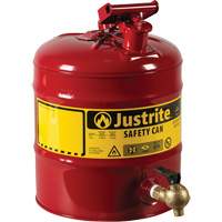Bidon avec robinet s&eacute;curitaires pour laboratoires, Type I, Acier, 5 gal. US, Rouge, Homologu&eacute; FM Sécurité Médic