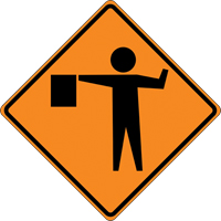 Tilt-Adjust Flagman Ahead Roll-Up Construction Sign, 36" x 36", Vinyl, Pictogram Sécurité Médic