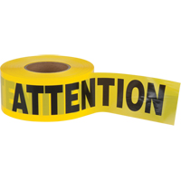 "Attention" Barricade Tape, Bilingual, 3" W x 1000' L, 1.5 mils, Black on Yellow Sécurité Médic