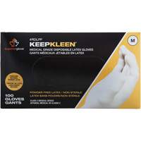 Gants jetables de calibre examen m&eacute;dical KeepKleen, Grand, Latex, 5 mils, Sans poudre, Blanc, Classe 2 Sécurité Médic