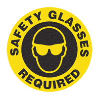 "Safety Glasses" Floor Sign, Adhesive, English with Pictogram Sécurité Médic