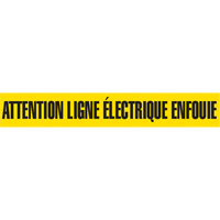 "Attention Ligne &eacute;lectrique Enfouie" Barricade Tape, French, 3" W x 1000' L, Black on Yellow Sécurité Médic