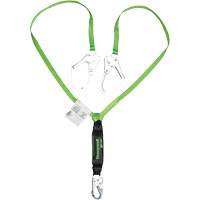 Miller&reg; HP Shock-Absorbing Lanyard, 6', Scaffold Hook Center, Locking Snap Hook Leg Ends, Polyester Sécurité Médic