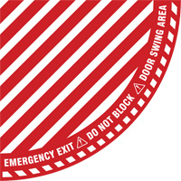 Signalisation au sol ?Emergency Exit? (sortie de secours) pour porte battante en quart de cercle, Adh&eacute;sif, Anglais avec pictogramme Sécurité Médic