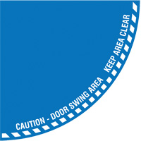 Signalisation au sol ?Caution? (attention) pour porte battante en quart de cercle, Adh&eacute;sif, Anglais avec pictogramme Sécurité Médic