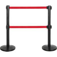 Dual Belt Crowd Control Barrier, Steel, 35" H, Red Tape, 7' Tape Length Sécurité Médic