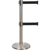 Dual Belt Crowd Control Barrier, Steel, 35" H, Black Tape, 7' Tape Length Sécurité Médic