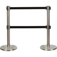 Dual Belt Crowd Control Barrier, Steel, 35" H, Black Tape, 7' Tape Length Sécurité Médic