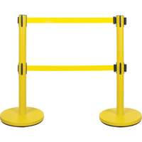 Dual Belt Crowd Control Barrier, Steel, 35" H, Yellow Tape, 7' Tape Length Sécurité Médic