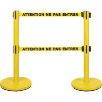 Dual Belt Crowd Control Barrier, Steel, 35" H, Yellow Tape, 7' Tape Length Sécurité Médic