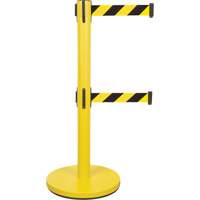 Dual Belt Crowd Control Barrier, Steel, 35" H, Black/Yellow Tape, 7' Tape Length Sécurité Médic
