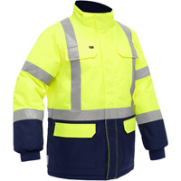 Manteau pour le froid extr&ecirc;me avec bas bleu marin et X au dos Bisley, Polyester, Jaune lime haute visibilit&eacute;, Petit Sécurité Médic