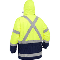 Manteau pour le froid extr&ecirc;me avec bas bleu marin et X au dos Bisley, Polyester, Jaune lime haute visibilit&eacute;, Petit Sécurité Médic