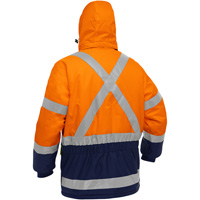Manteau pour le froid extr&ecirc;me avec bas bleu marin et X au dos Bisley, Polyester, Orange haute visibilit&eacute;, Petit Sécurité Médic