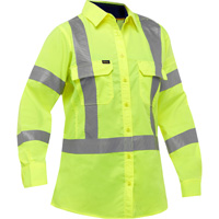 Chemise de travail &agrave; manches longues et X au dos Bisley avec X-Airflow pour femmes, Poly-coton, Petit, Jaune lime haute visibilit&eacute; Sécurité Médic