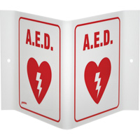 "A.E.D." V-Style Sign, 6" x 9", Acrylic, English with Pictogram Sécurité Médic