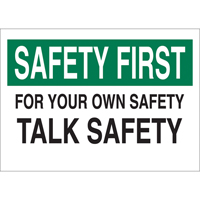 "Talk Safety" Sign, 10" x 14", Aluminum, English Sécurité Médic