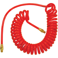 Flexcoil Self-Storing Polyurethane Air Hoses With Fittings, Air, 1/4" ID x 15' L, Polyurethane, 140 PSI at 23 °C Sécurité Médic