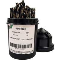 Mechanics Length Jobber Drill 135° - 1/16" to 1/2" by 1/64", 29 Pieces, High Speed Steel Sécurité Médic