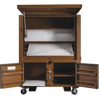 Coffre de chantier et surface de travail sur le terrain, 33" la x 63" p x 80" h, Acier, Rouge Sécurité Médic