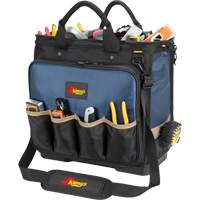 Molded Base Multi-Compartment Technician's Tool Bag, Ballistic Polyester, 54 Pockets, Black/Blue Sécurité Médic