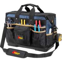 Molded Base Contractor's Closed-Top Tool Bag, Ballistic Polyester, 29 Pockets, Black/Blue Sécurité Médic