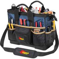 Molded Base Big-Mouth Tote Tool Bag, Ballistic Polyester, 23 Pockets, Black/Blue Sécurité Médic