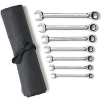 72-Tooth 12 Point Reversible Ratcheting SAE Wrench Set with Tool Roll, Combination, 7 Pieces, Imperial Sécurité Médic