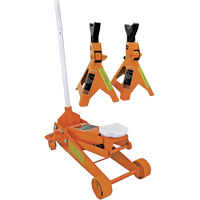 Cric datelier 3 tonnes avec paires de chandelles pour v&eacute;hicule de 3 tonnes, 2,5 tonne(s) Capacit&eacute;, 5" Abaiss&eacute;e, 19-1/4" &eacute;lev&eacute;e, Hydraulique &agrave; main Sécurité Médic