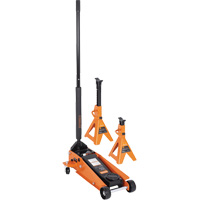 Cric datelier 4 tonnes avec paires de chandelles pour v&eacute;hicule de 3 tonnes, 3,5 tonne(s) Capacit&eacute;, 5-1/8" Abaiss&eacute;e, 21" &eacute;lev&eacute;e, Hydraulique &agrave; main Sécurité Médic