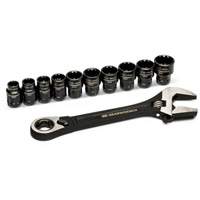 11-Piece Pass-Thru Adjustable Wrench Set, 8" L, 1-1/8" Max Width, Chrome/Polished Sécurité Médic