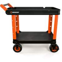 Chariot utilitaire industriel &agrave; 2 tablettes RAILWORKS avec roulettes de 8", 47" lo x 24-1/2" la x 37-4/5" h, Noir/Orange Sécurité Médic