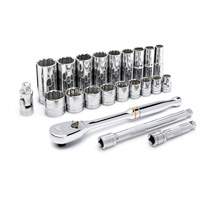 12 Point SAE Mechanics Tool Set, 22 Pcs, 3/8" Drive Size, Deep Sécurité Médic