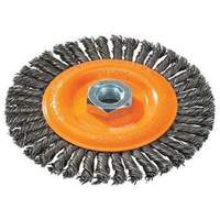 Brosse &agrave; fils nou&eacute;s pour cordons de soudure, Dia. 4", Fils 0,02", Arbre 5/8"-11, Acier Sécurité Médic