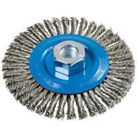 Brosse &agrave; fils nou&eacute;s pour cordons de soudure, Dia. 4-1/2", Fils 0,02", Arbre 5/8"-11, Aluminium/Acier inoxydable Sécurité Médic