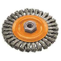 Brosse rotative &agrave; fils nou&eacute;s large, Dia. 4", Fils 0,02", Arbre 5/8"-11, Acier Sécurité Médic