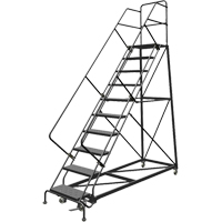 Safety Slope Rolling Ladder, 10 Steps, Perforated, 50° Incline, 100" High Sécurité Médic
